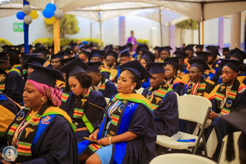 Proud graduates at graduation ceremony